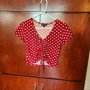 Red and white, vintage, polka dot top.